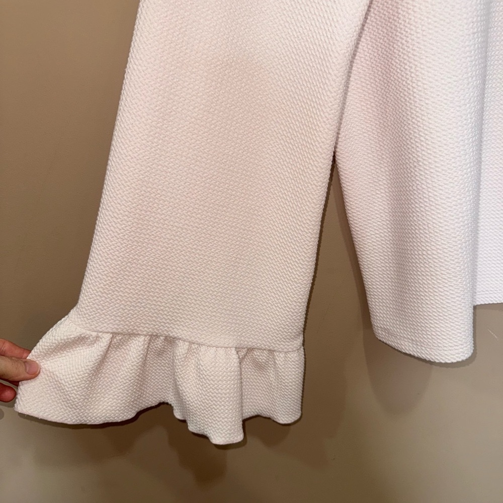 HALOGEN Pale Peach Pink Textured Long-Sleeve Top with Ruffle Cuffs - Picture 4 of 6